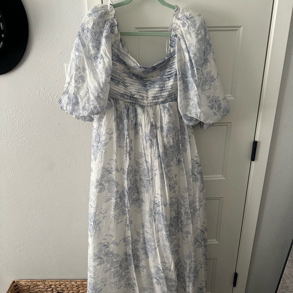 Elegant White and Blue Floral Maxi Maternity friendly Dress